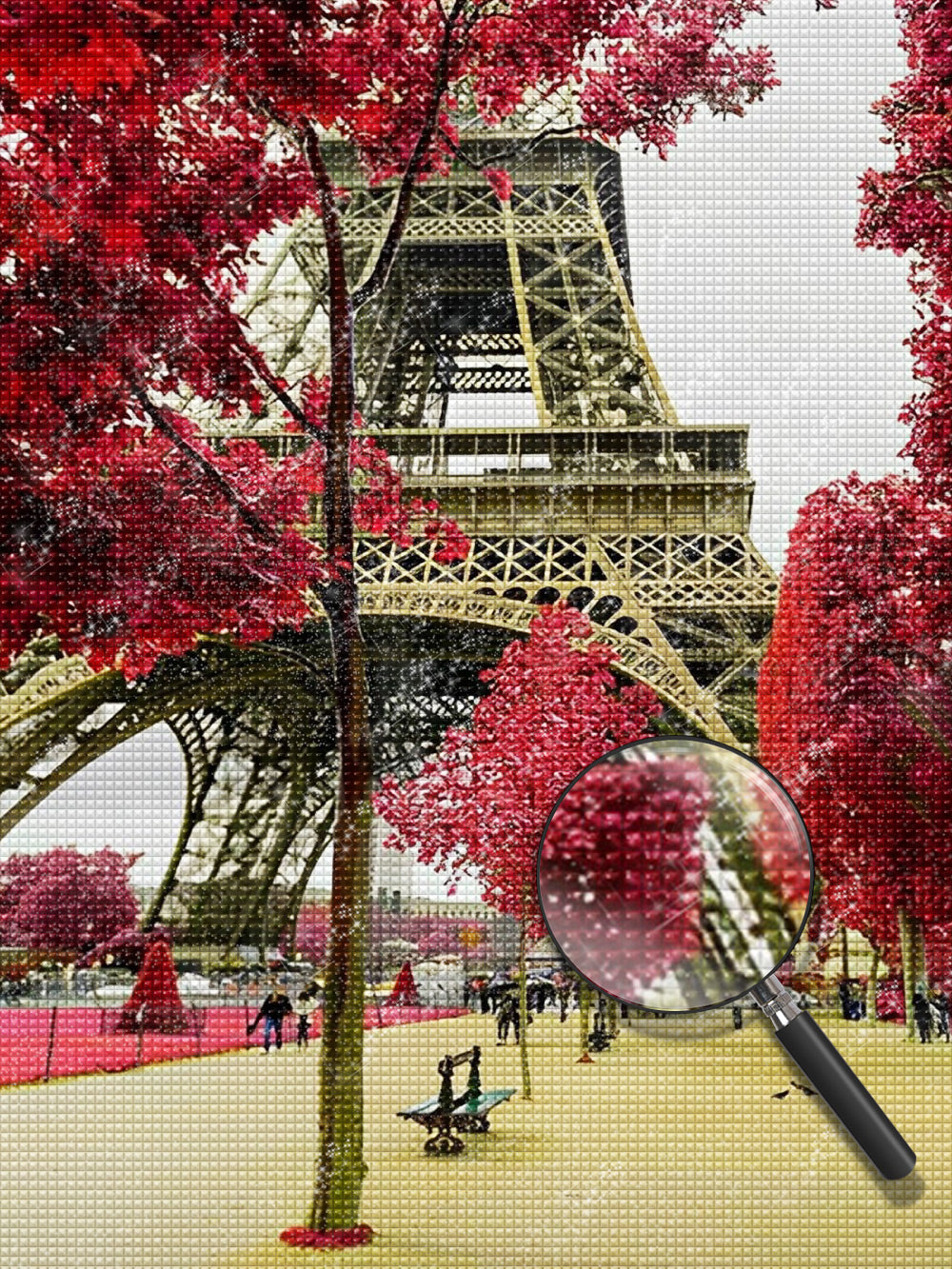 Eiffelturm und rote Bäume Diamond Painting