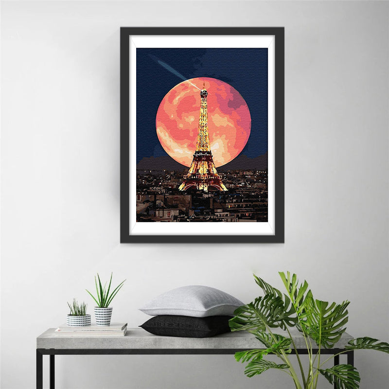 Eiffelturm und roter Vollmond Diamond Painting