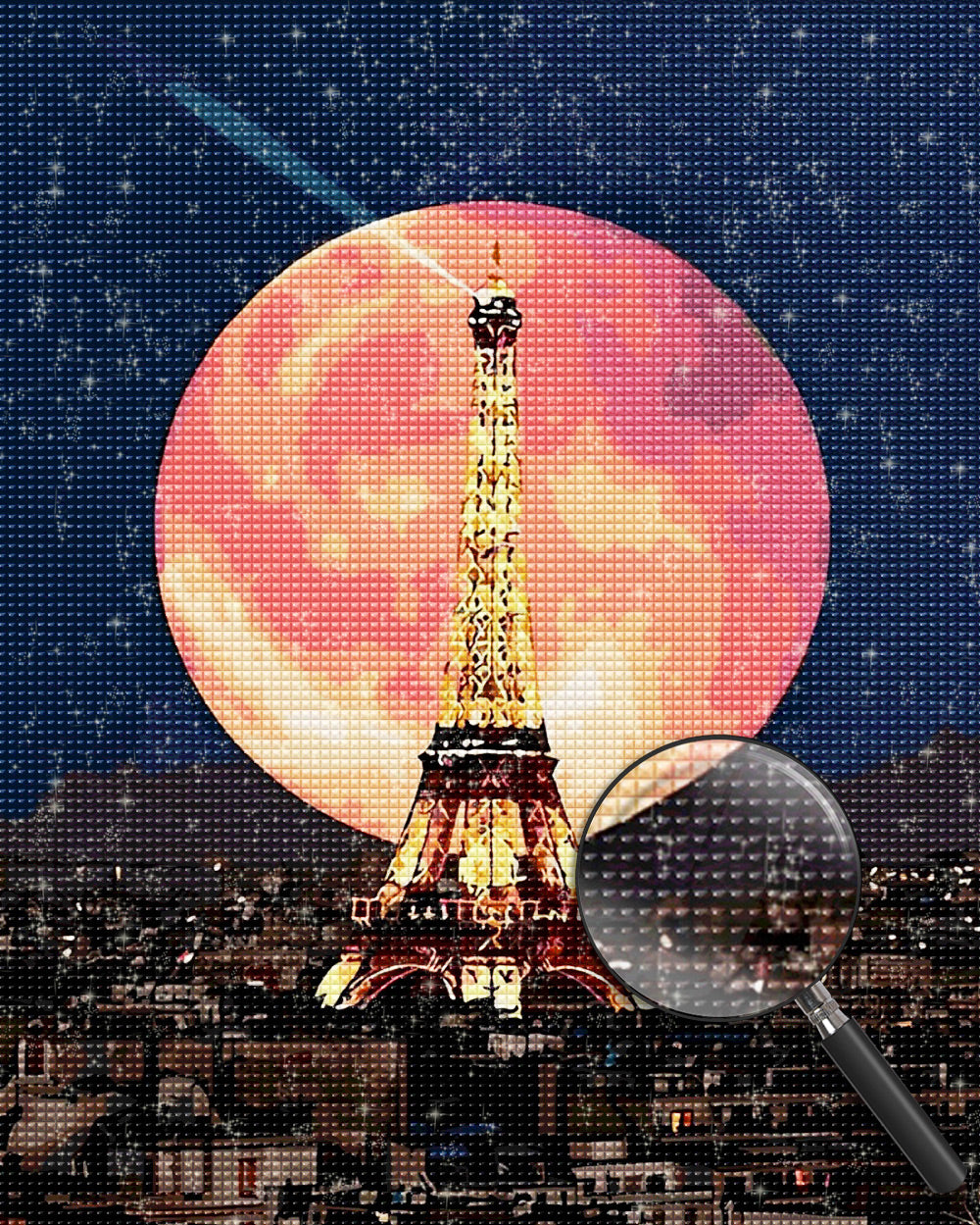 Eiffelturm und roter Vollmond Diamond Painting