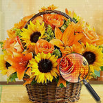 Ein Korb voller Sonnenblumen und Lilien Diamond Painting