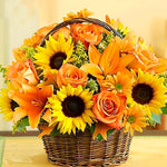 Ein Korb voller Sonnenblumen und Lilien Diamond Painting