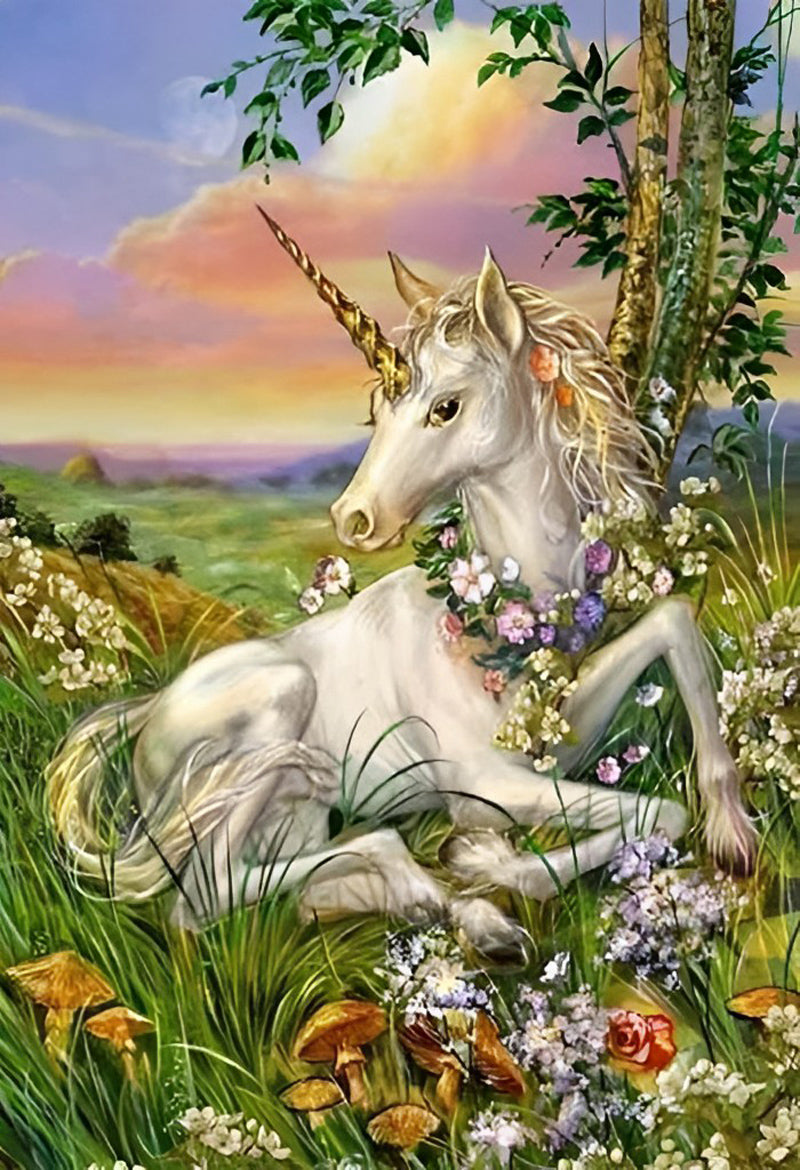 Einhorn auf dem Gras Diamond Painting