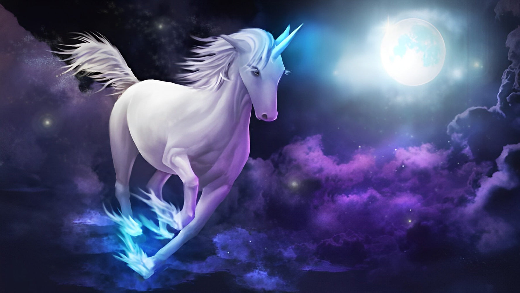 Einhorn auf lila Wolken Diamond Painting