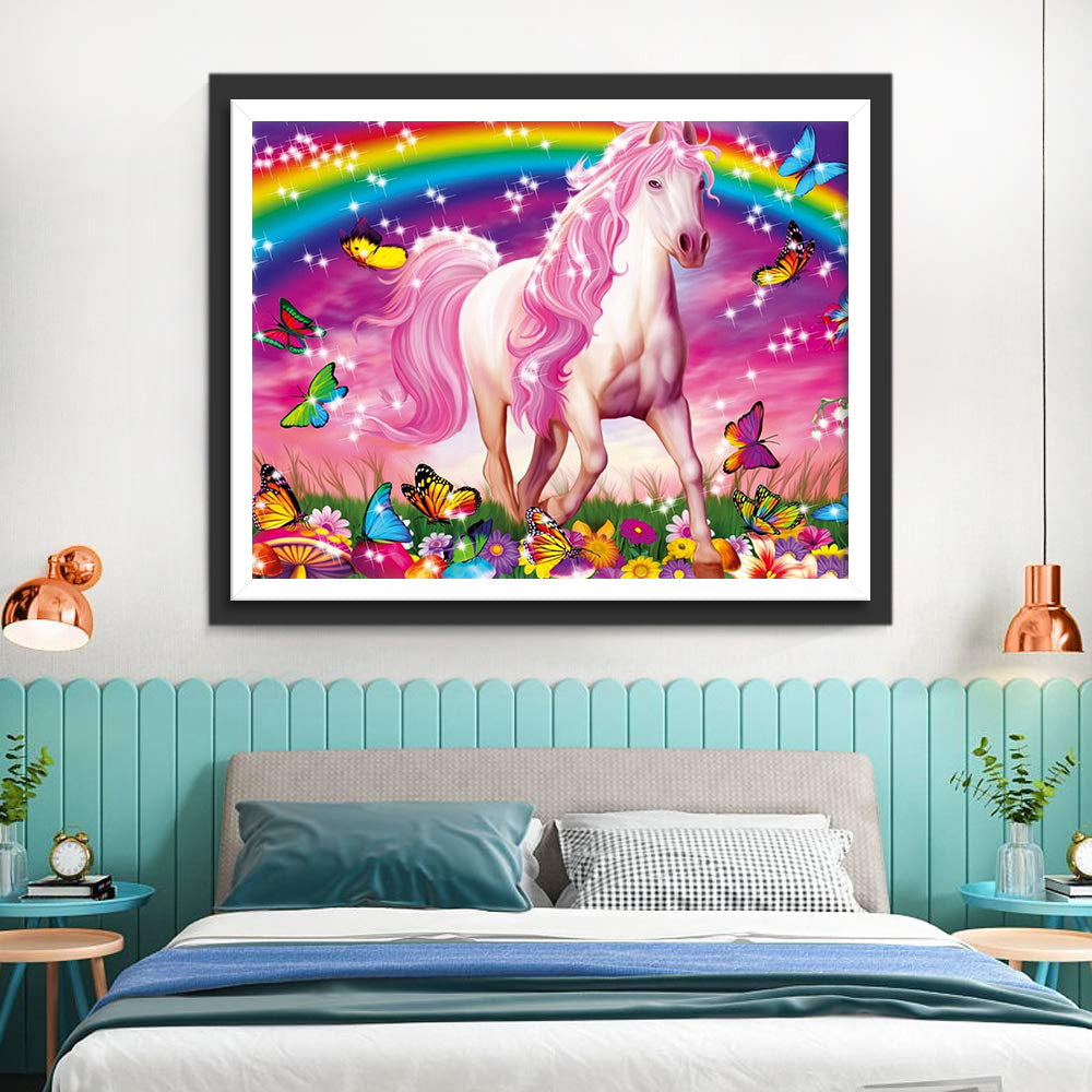 Einhorn, Regenbogen und Schmetterlinge Diamond Painting