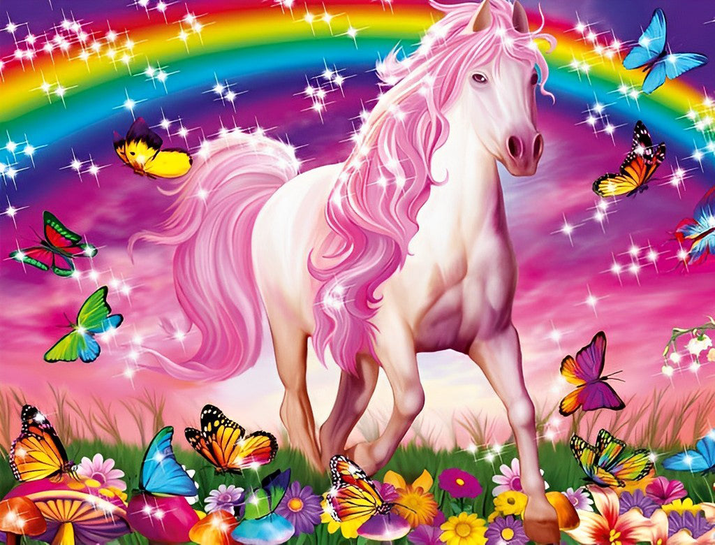 Einhorn, Regenbogen und Schmetterlinge Diamond Painting