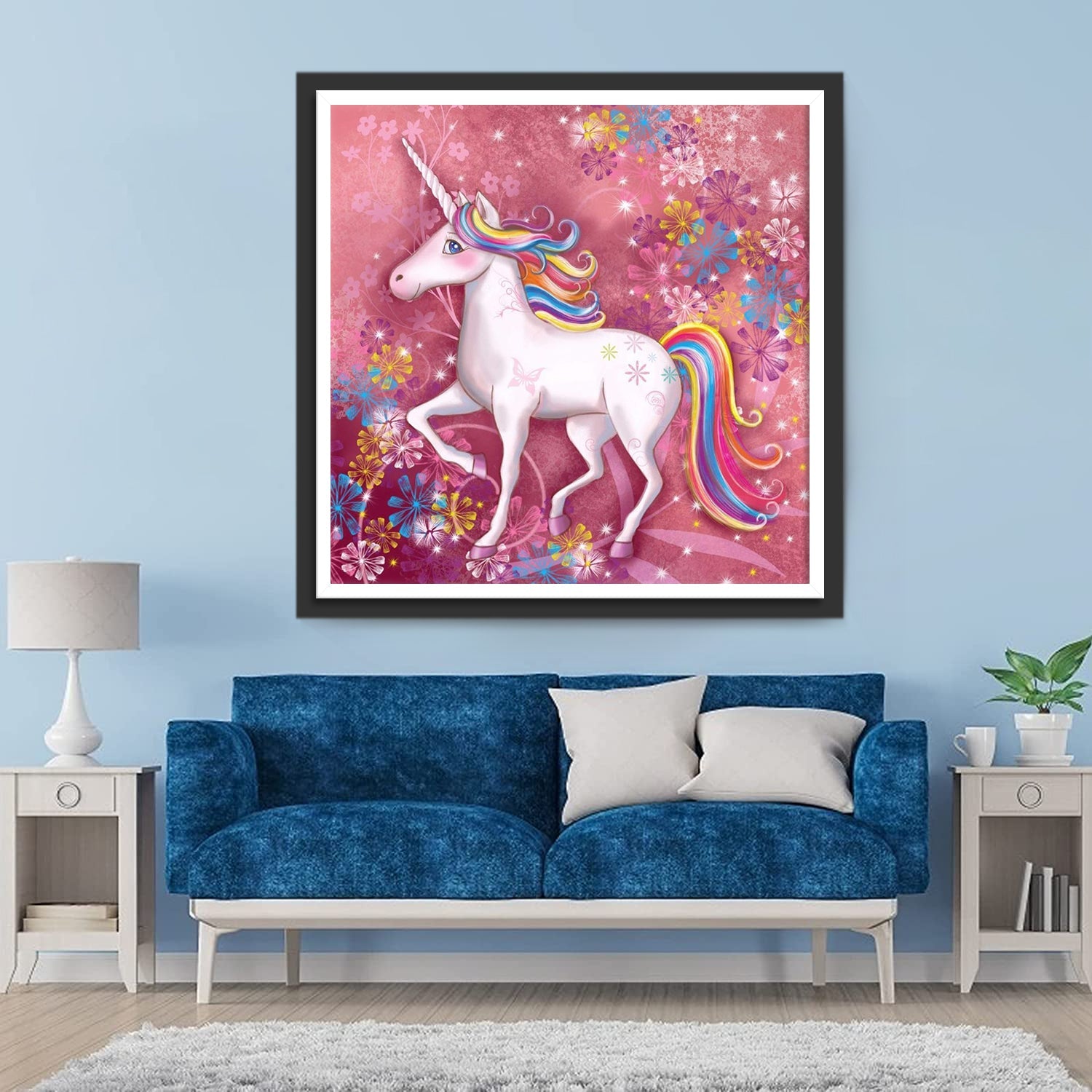 Einhorn und bunte Blütenblätter Diamond Painting