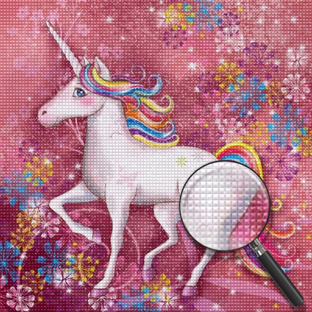 Einhorn und bunte Blütenblätter Diamond Painting