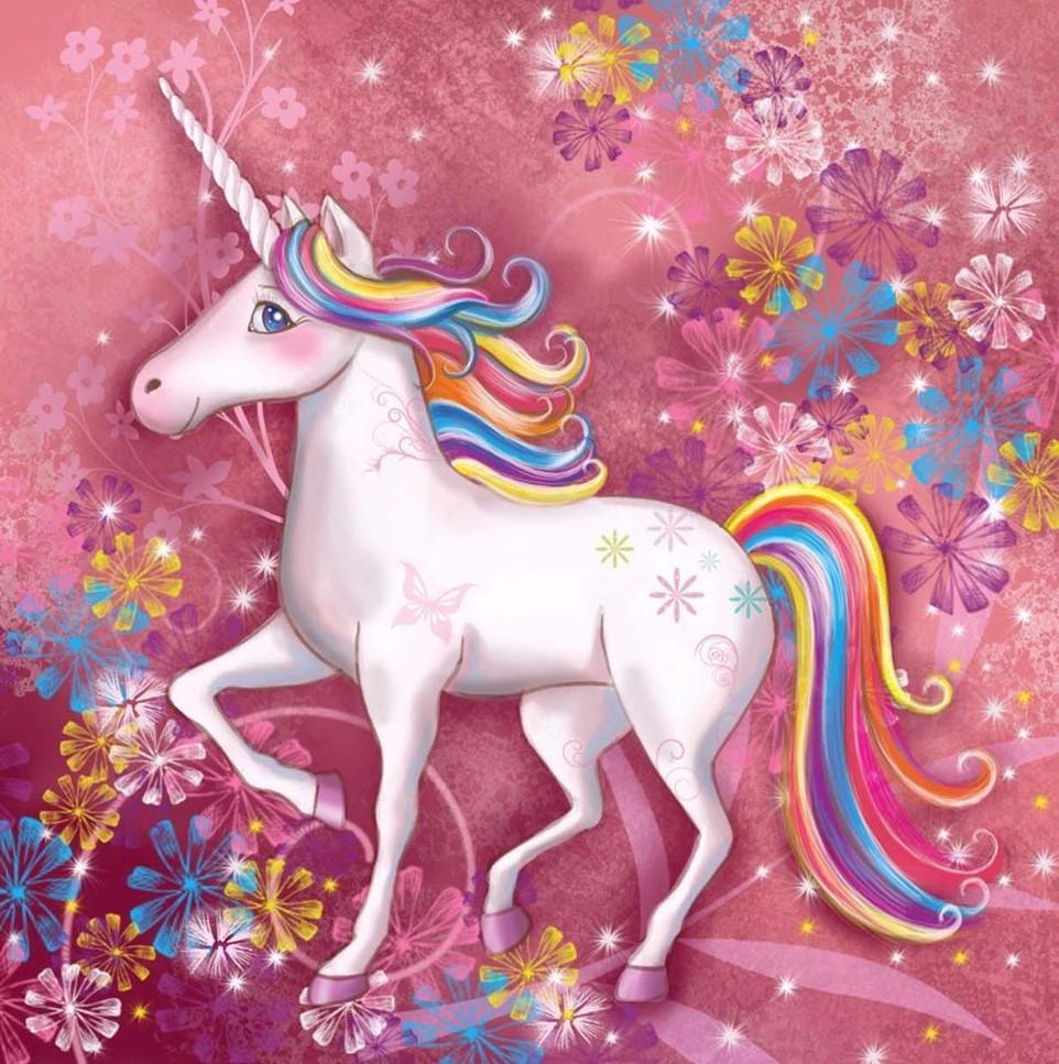 Einhorn und bunte Blütenblätter Diamond Painting