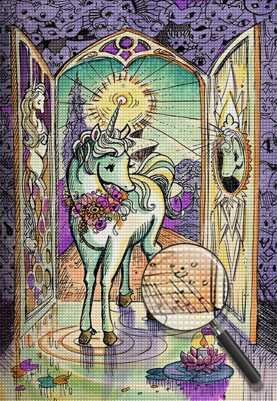 Einhorn und geheimnisvolle Tür Diamond Painting