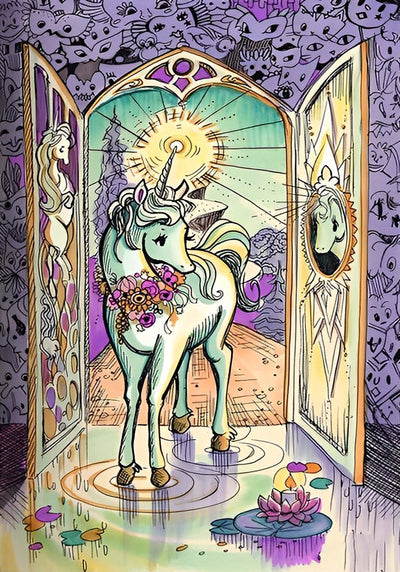 Einhorn und geheimnisvolle Tür Diamond Painting