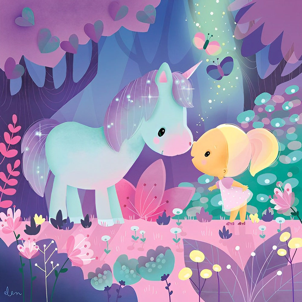 Einhorn und Mädchen im Wald Diamond Painting