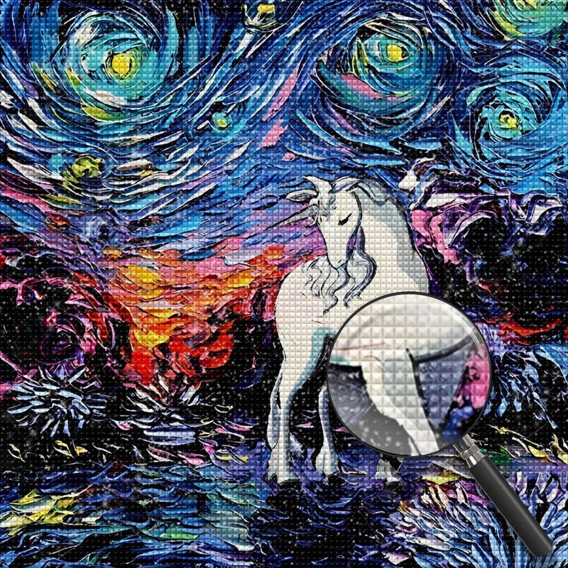 Einhorn unter Sternen und Mond Diamond Painting