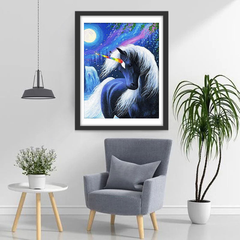 Einhorn Wasserfall Mond Diamond Painting