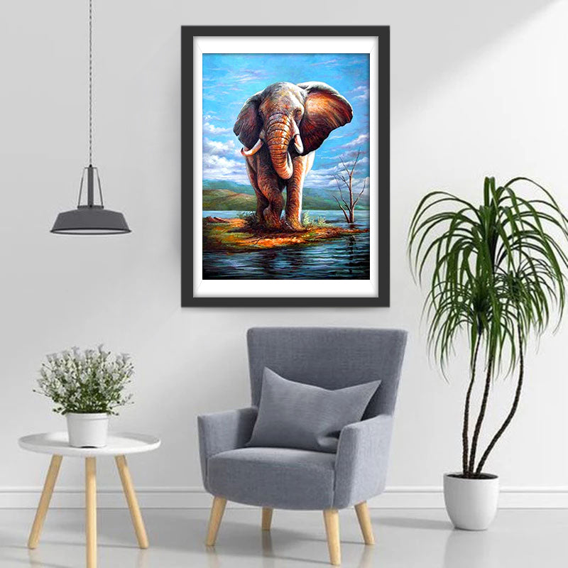 Einsamer Elefant am Ufer Diamond Painting