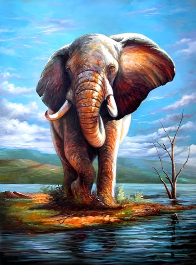 Einsamer Elefant am Ufer Diamond Painting