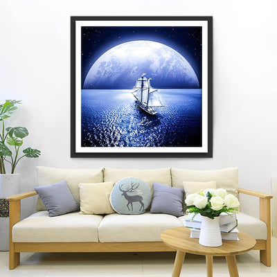 Einsames Boot unter dem Mond Diamond Painting