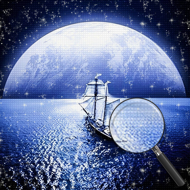 Einsames Boot unter dem Mond Diamond Painting