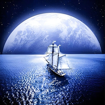 Einsames Boot unter dem Mond Diamond Painting