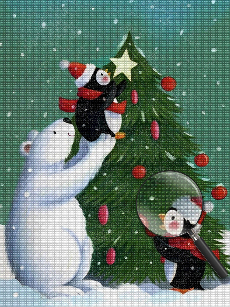 Eisbär Pinguine Weihnachtsbaum Diamond Painting