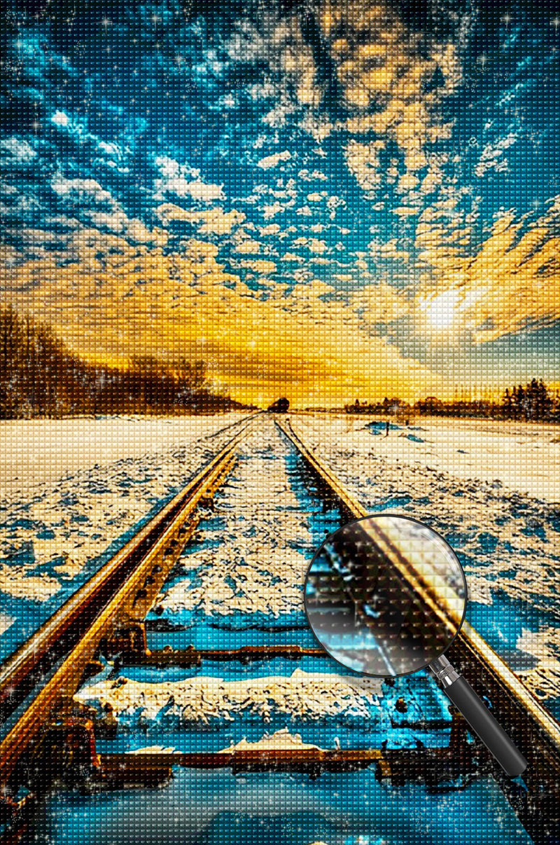 Eisenbahnschienen im Schnee Diamond Painting