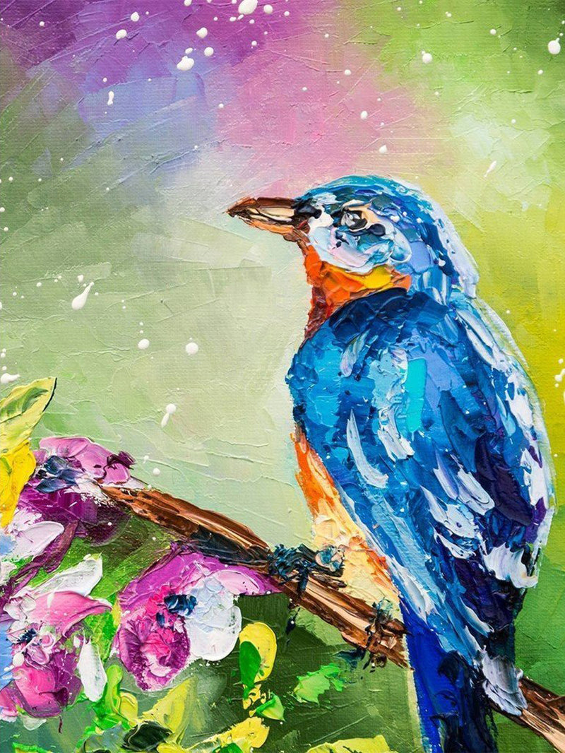 Eisvogel auf dem Blumenzweig Diamond Painting