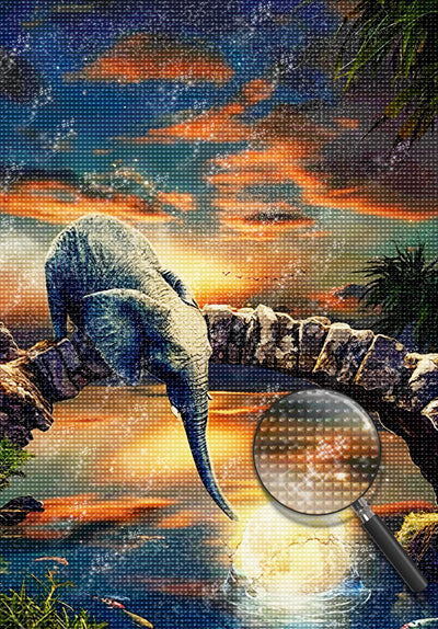 Elefant auf der Brücke und Mond auf dem Wasser Diamond Painting