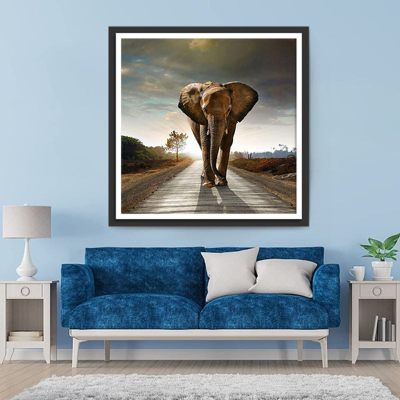 Elefant auf der Straße Diamond Painting