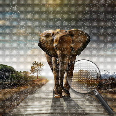 Elefant auf der Straße Diamond Painting