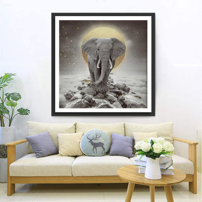 Elefant auf Felsen unter dem Mond Diamond Painting