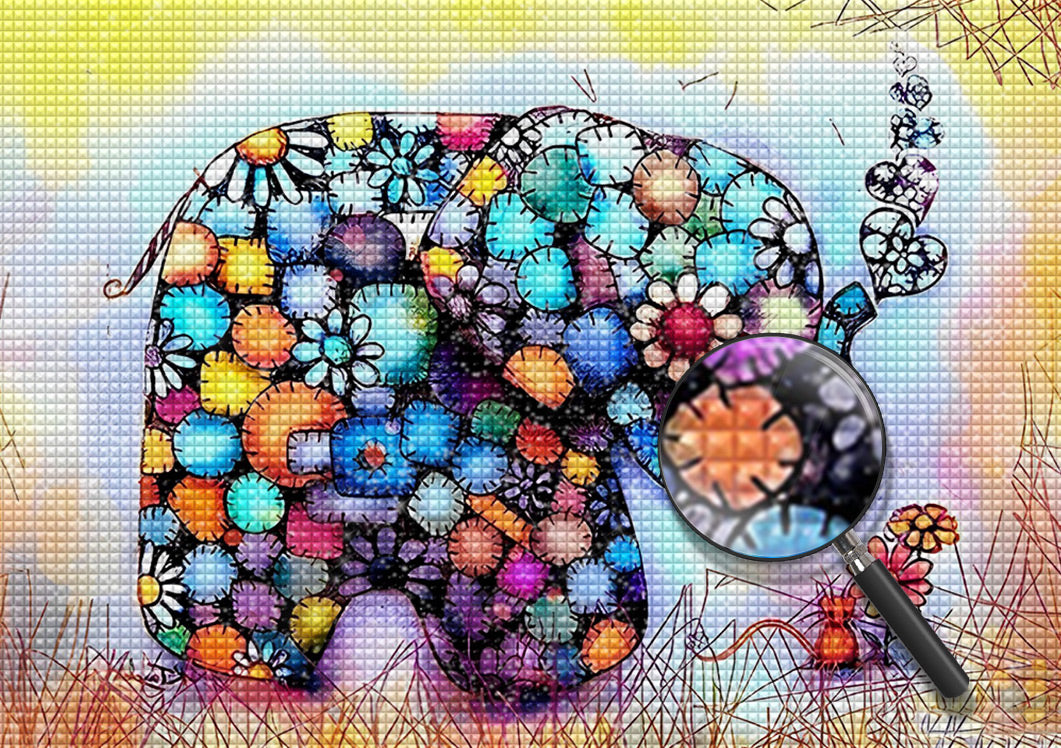 Elefant mit Blumen Diamond Painting