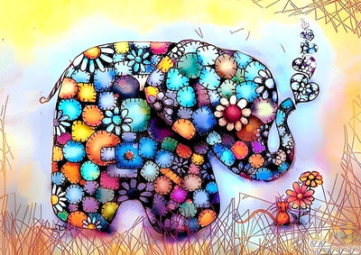 Elefant mit Blumen Diamond Painting