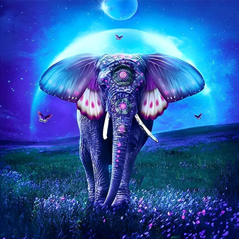 Elefant mit lila Schmetterlingsohren Diamond Painting