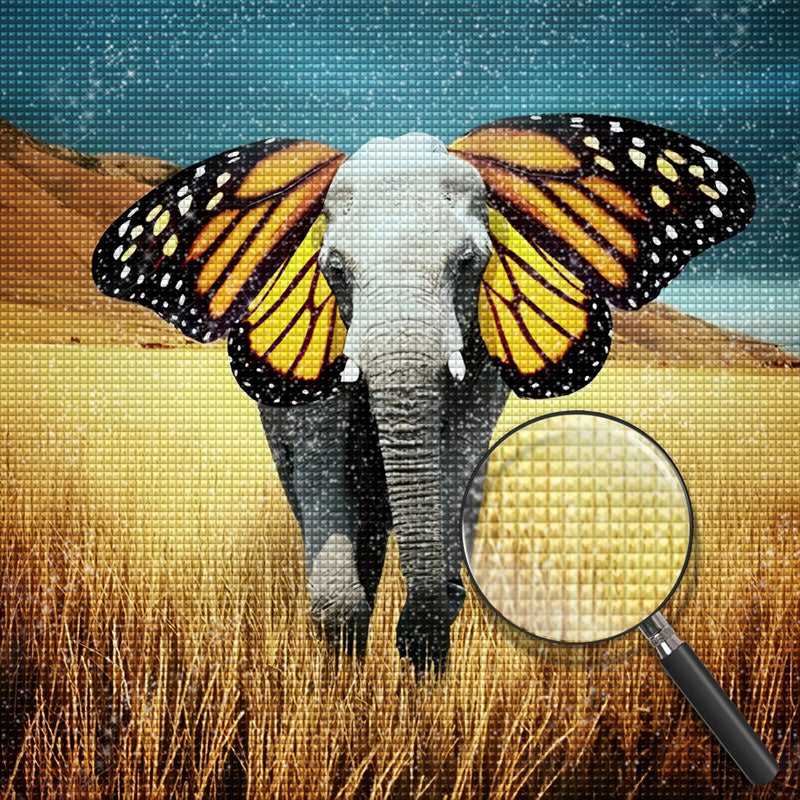 Elefant mit Schmetterling-Ohren im Weizenfeld Diamond Painting