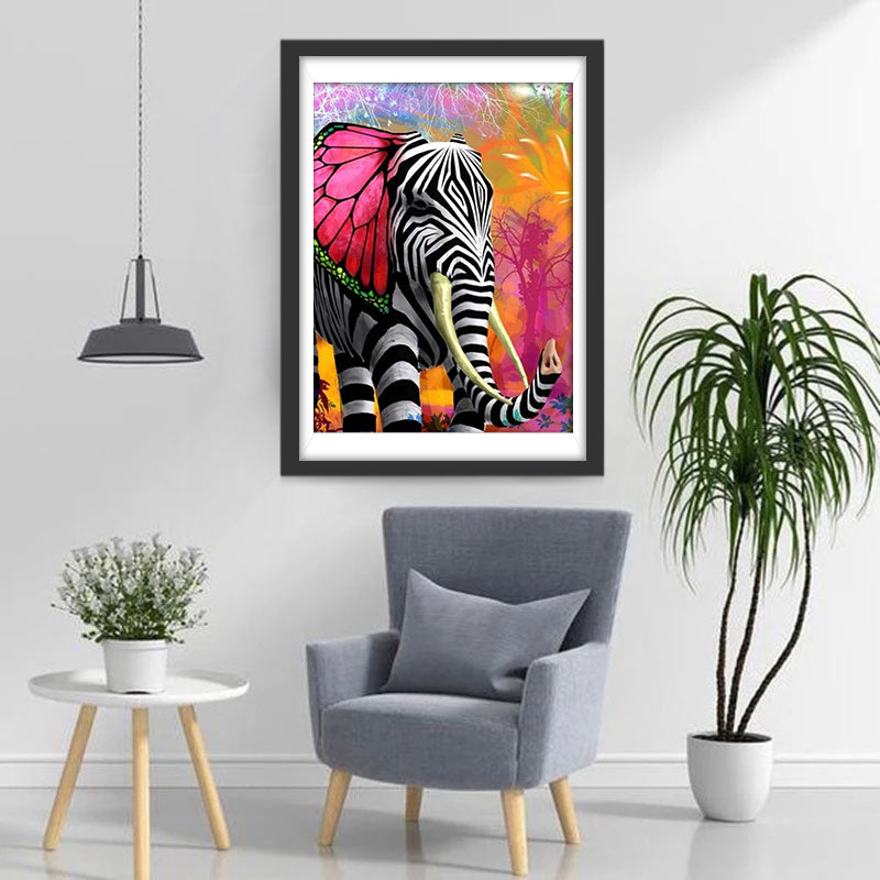 Elefant mit Zebrastreifen Diamond Painting