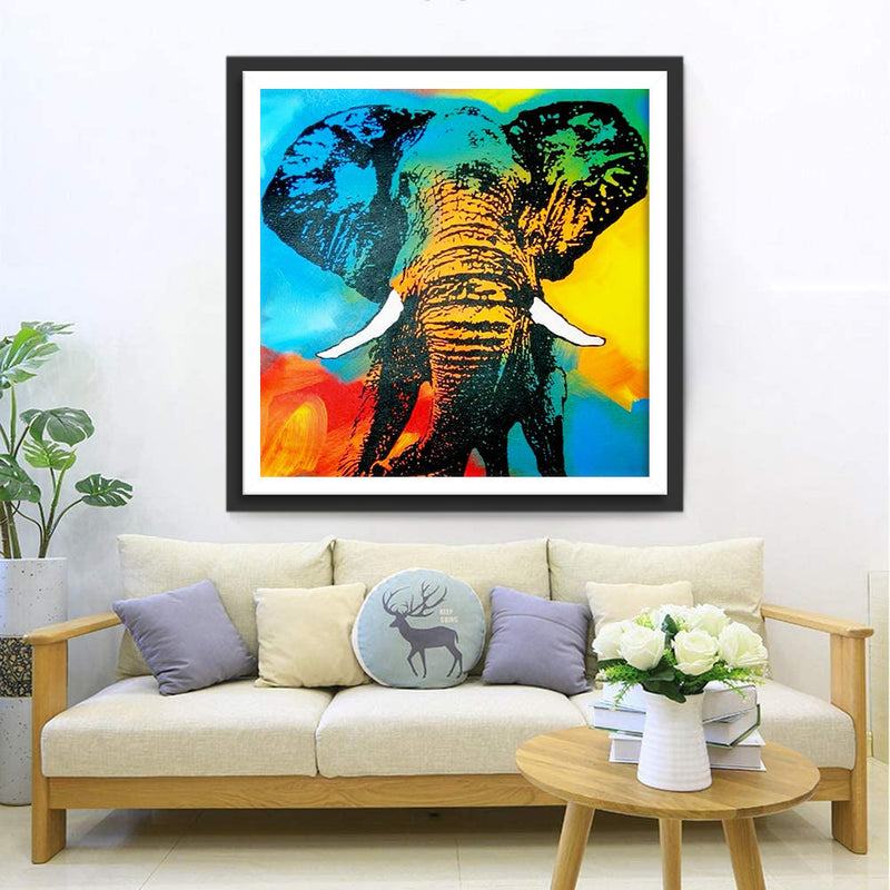 Elefant und bunter Hintergrund Diamond Painting