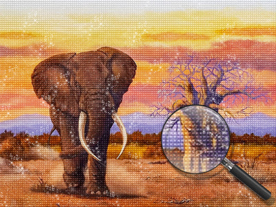 Elefant und dürrer Baum auf der Wiese Diamond Painting