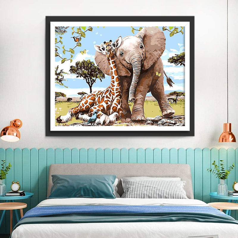 Elefant und Giraffe Diamond Painting