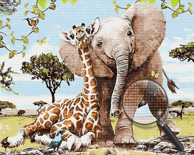 Elefant und Giraffe Diamond Painting