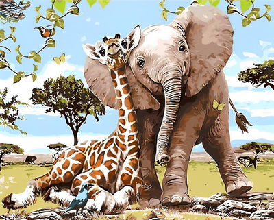 Elefant und Giraffe Diamond Painting