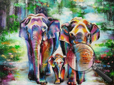 Elefantenfamilie im Wald Diamond Painting