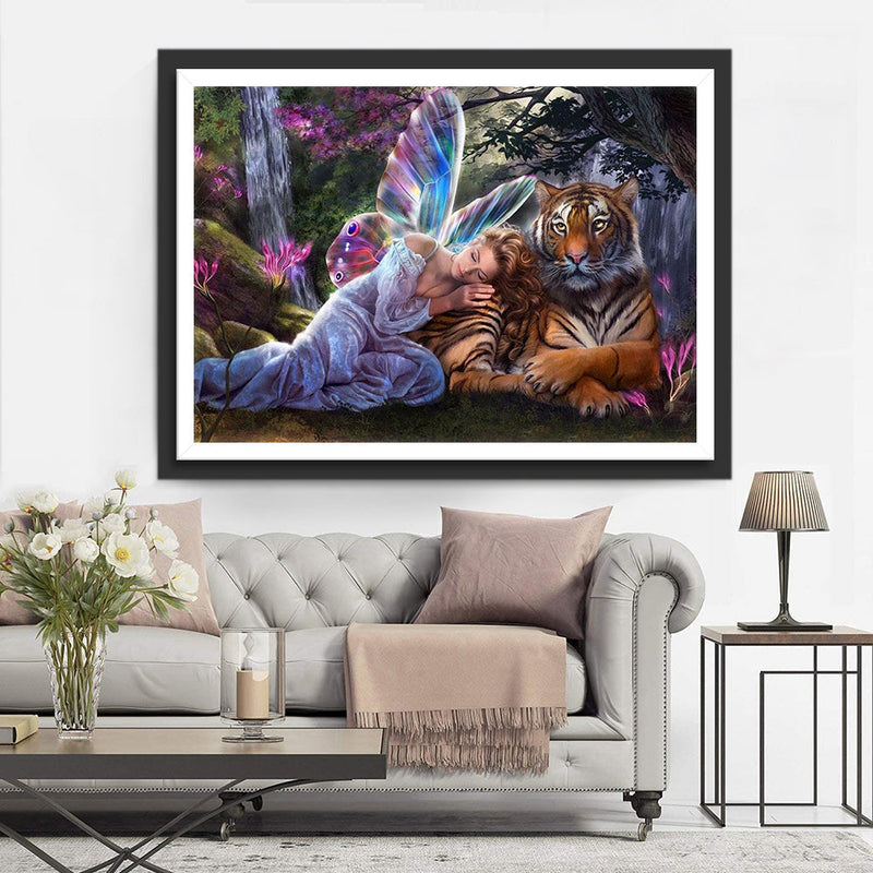 Elfe mit Flügeln und Tiger Diamond Painting