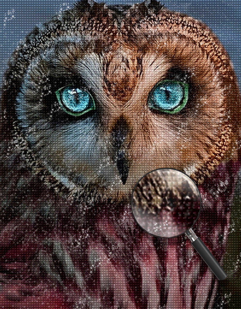 Eule mit grünen Augen Diamond Painting