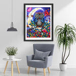 Eule, Mondsichel und Blumen Diamond Painting