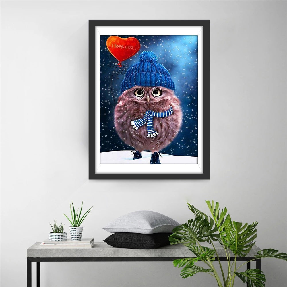 Eule und herzförmiger Ballon Diamond Painting