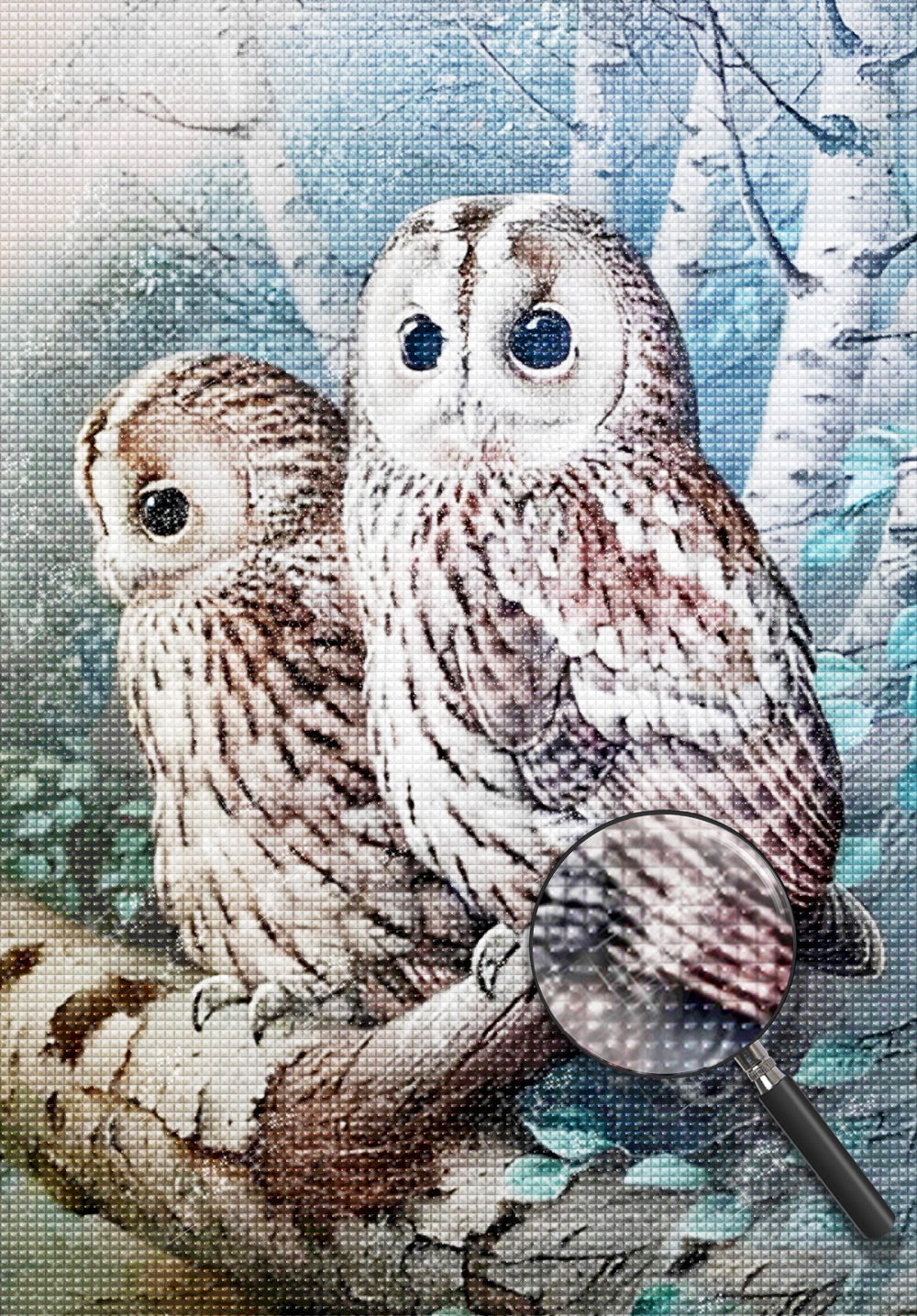 Eulen auf der Birke Diamond Painting