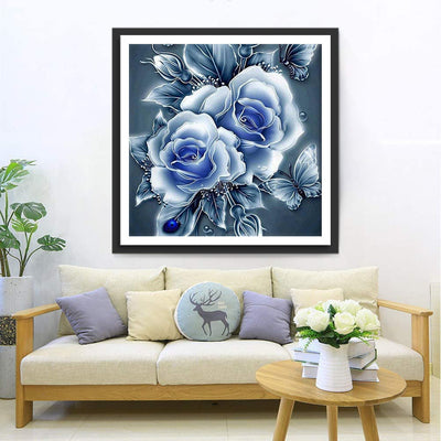 Fantastische blaue Rosen und Schmetterling Diamond Painting