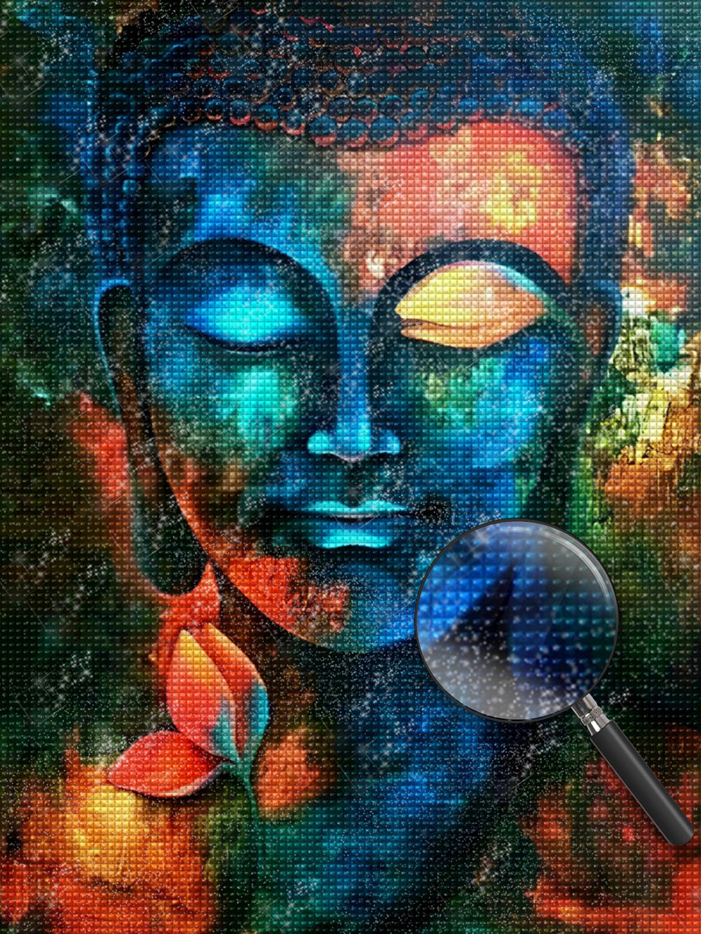Farbige Buddhafigur und Blume Diamond Painting