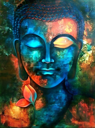 Farbige Buddhafigur und Blume Diamond Painting