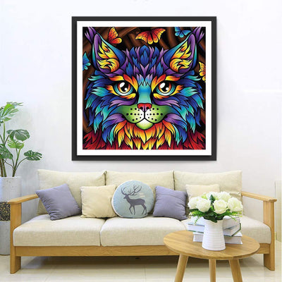 Farbige Katze und Schmetterlinge Diamond Painting