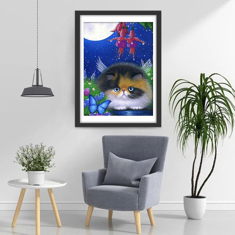 Fette Katze und Blumen Diamond Painting